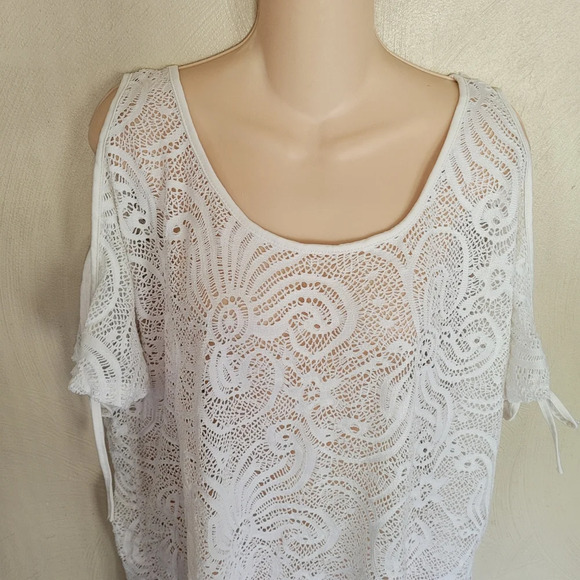 Aruba Blue White Crochet Lace Swimsuit Coverup Size Women's One Size - Picture 3 of 9